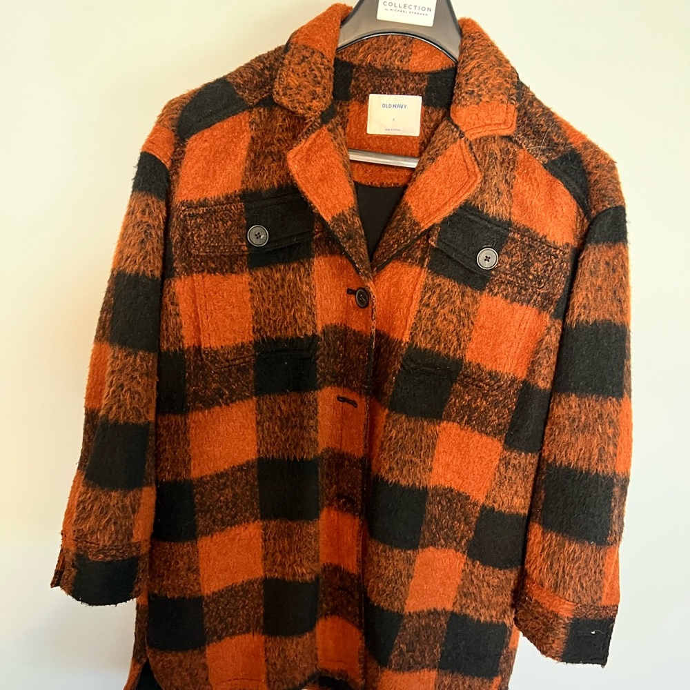 Old Navy Vibrant Orange and Black Plaid Jacket